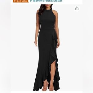 WOOSEA Women's High Neck Split Bodycon Mermaid Evening Cocktail Long Dress